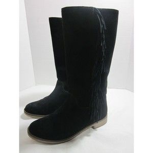 Lucky Brand Grayer Black Suede Fringe Boots Size 7M Western Hippie Shoes